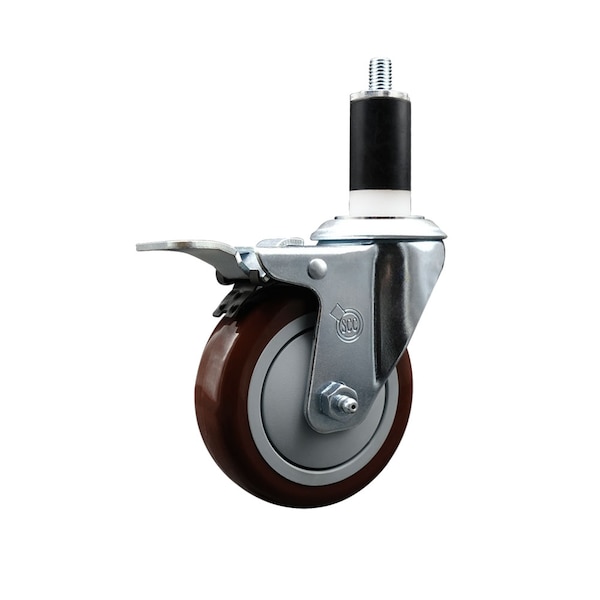 4'' Maroon Poly Swivel 1-3/8'' Expanding Stem Caster Total Lock Brake
